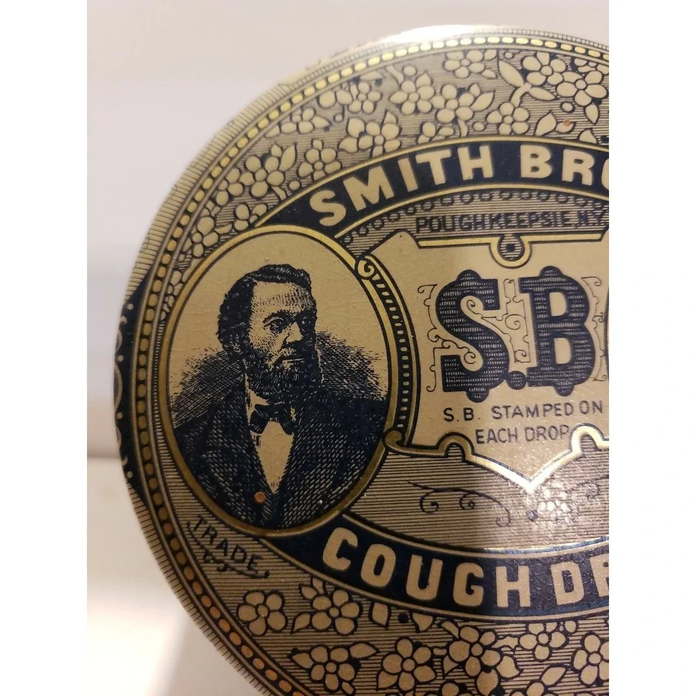 Vintage Smith Bros S.B. Cough Drops Tin Container Advertising‎ collectible C-6